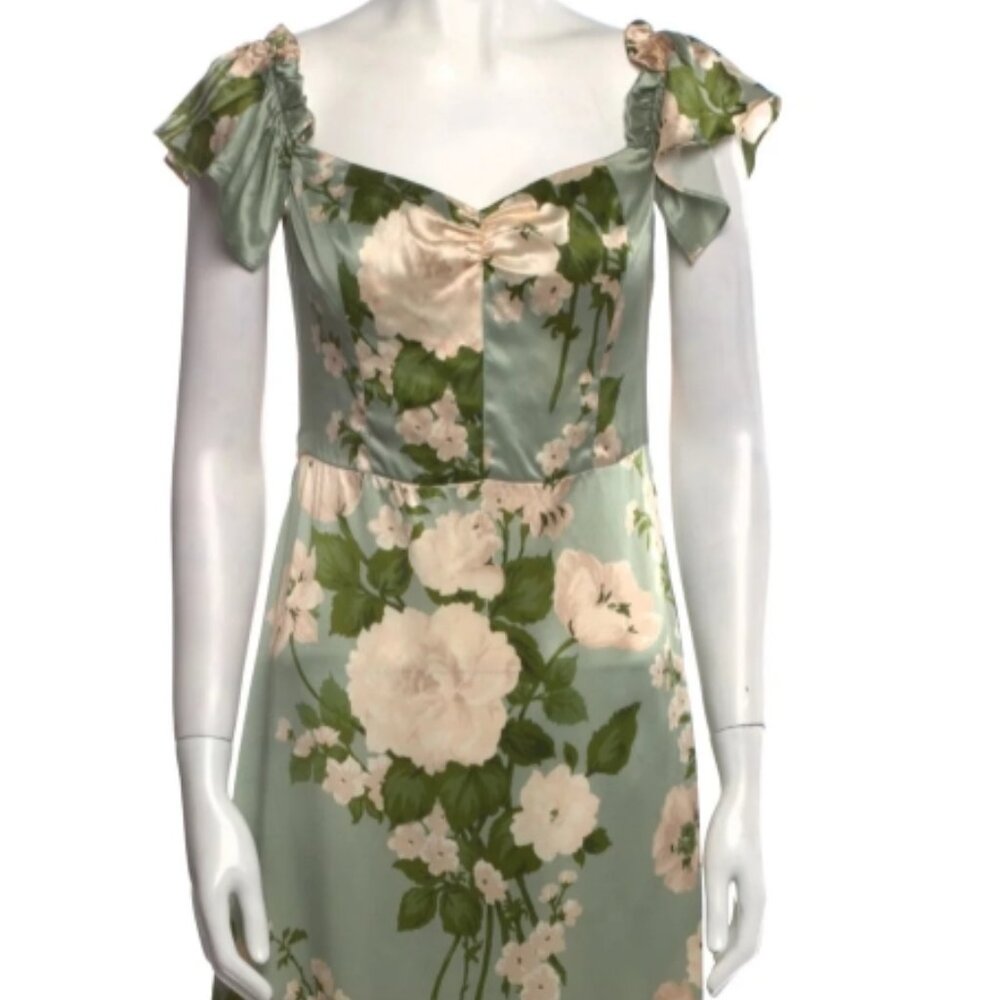 NWOT Reformation Sianna Silk Floral Midi Dress in Tarragon S $328 - Picture 10 of 12